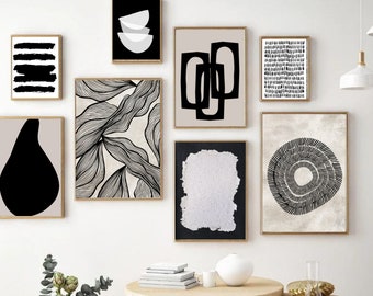 Black And white Wall Art, Modern Gallery Wall, Living room Art Set, Neutral Abstract Prints, Modern Abstract Art, Boho Wall Art, Printable