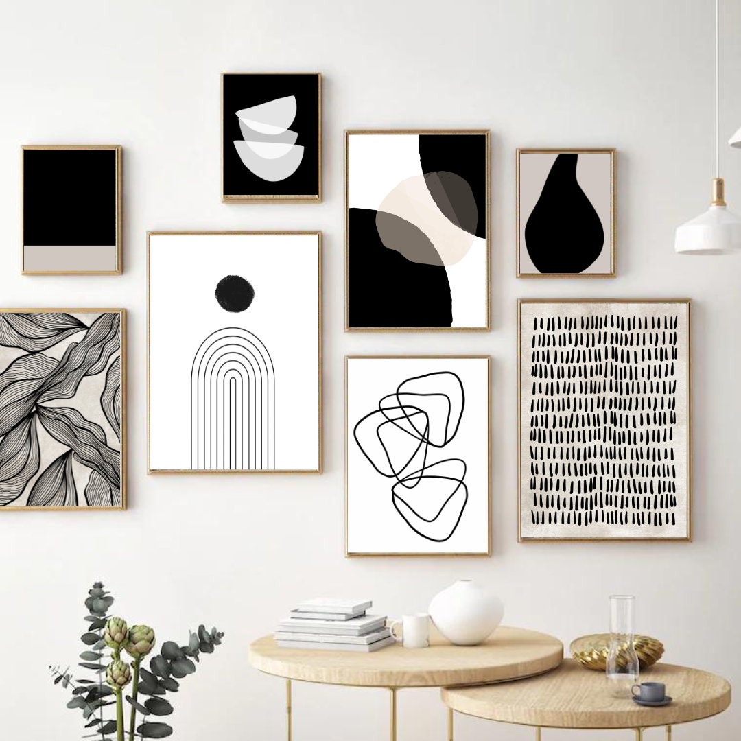 Modern Gallery Wall Art, Set of 8 Prints, Boho Bundle Print Set, Black ...
