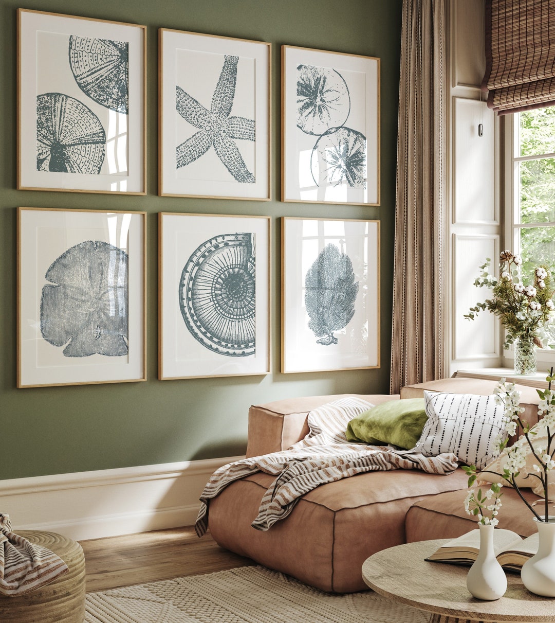 Coastal Wall Art Blue Beach Art, Set of 6 Beach Prints, Modern Beach