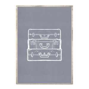 Vintage Koffer Kunst aan de Muur, Boho Print, Wanderlust Travel Prints, Line Drawn Wall Art, Instant Download