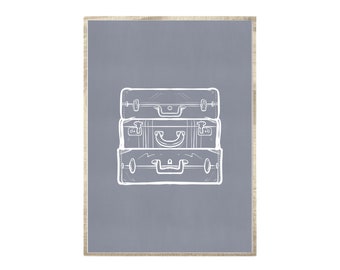 Vintage Koffer Wandkunst, Boho Druck, Wanderlust Reisedrucke, Linien gezeichnete Wandkunst, Sofortiger Download