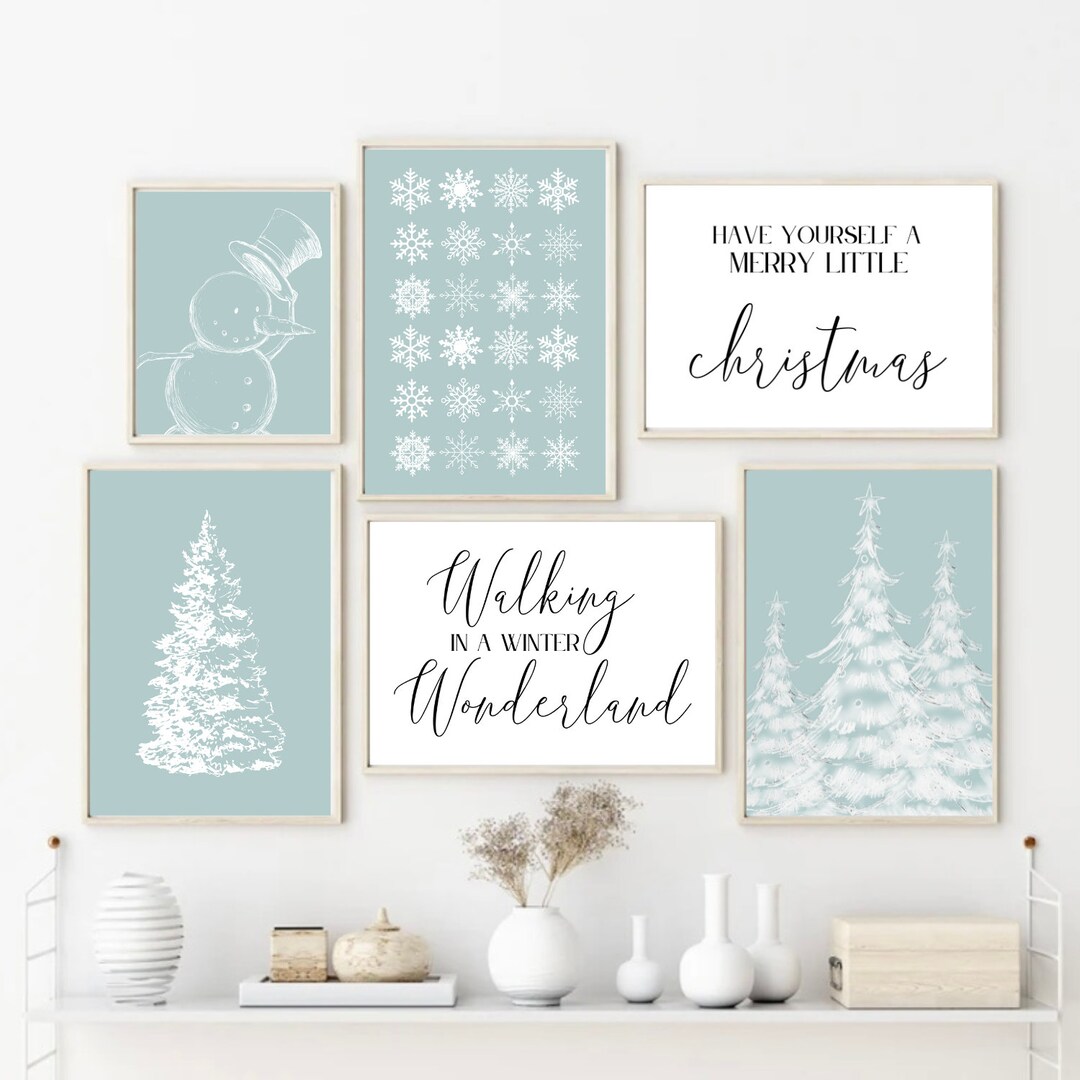 Coastal Christmas Prints, Blue Christmas Wall Art, Beachy Christmas