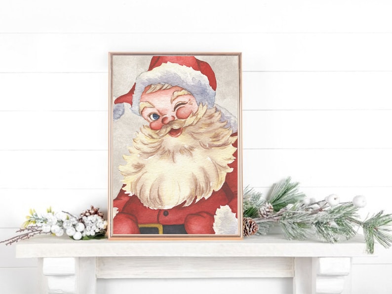 Santa Wall Art Vintage Santa Print Christmas Printable Etsy