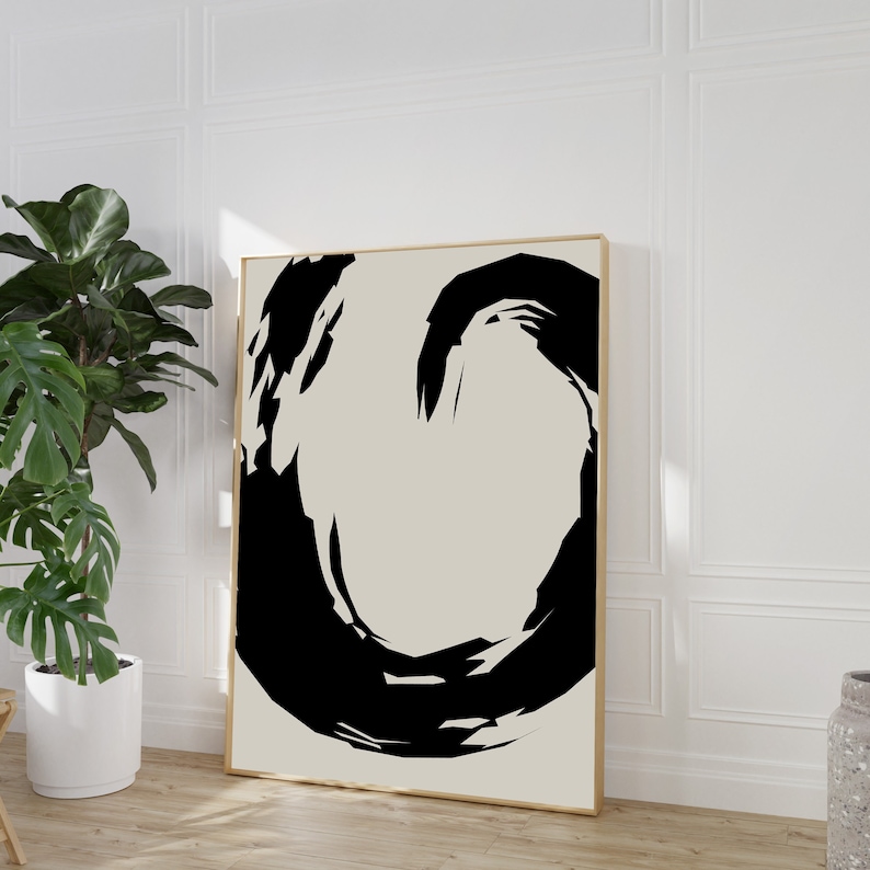 Black and Beige Wall Art Minimalist Abstract Print Black Etsy