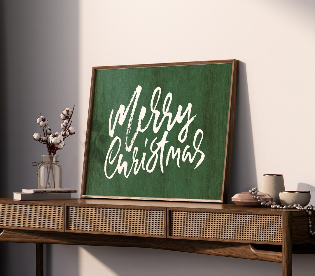 Christmas Wall Art, Merry Christmas Print, Green Christmas Decor, Christmas Printable, Christmas