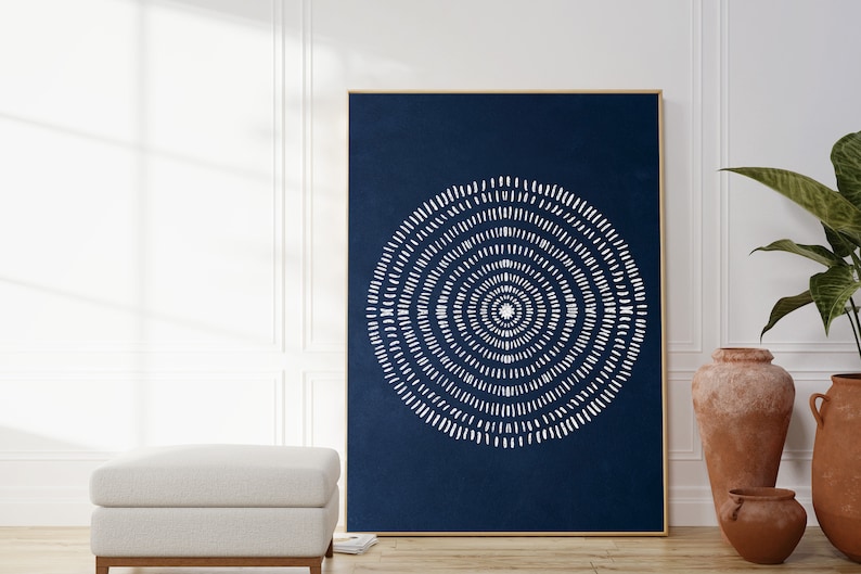 Navy Blue Abstract Wall Art Indigo Blue Prints 3 Piece Set Etsy