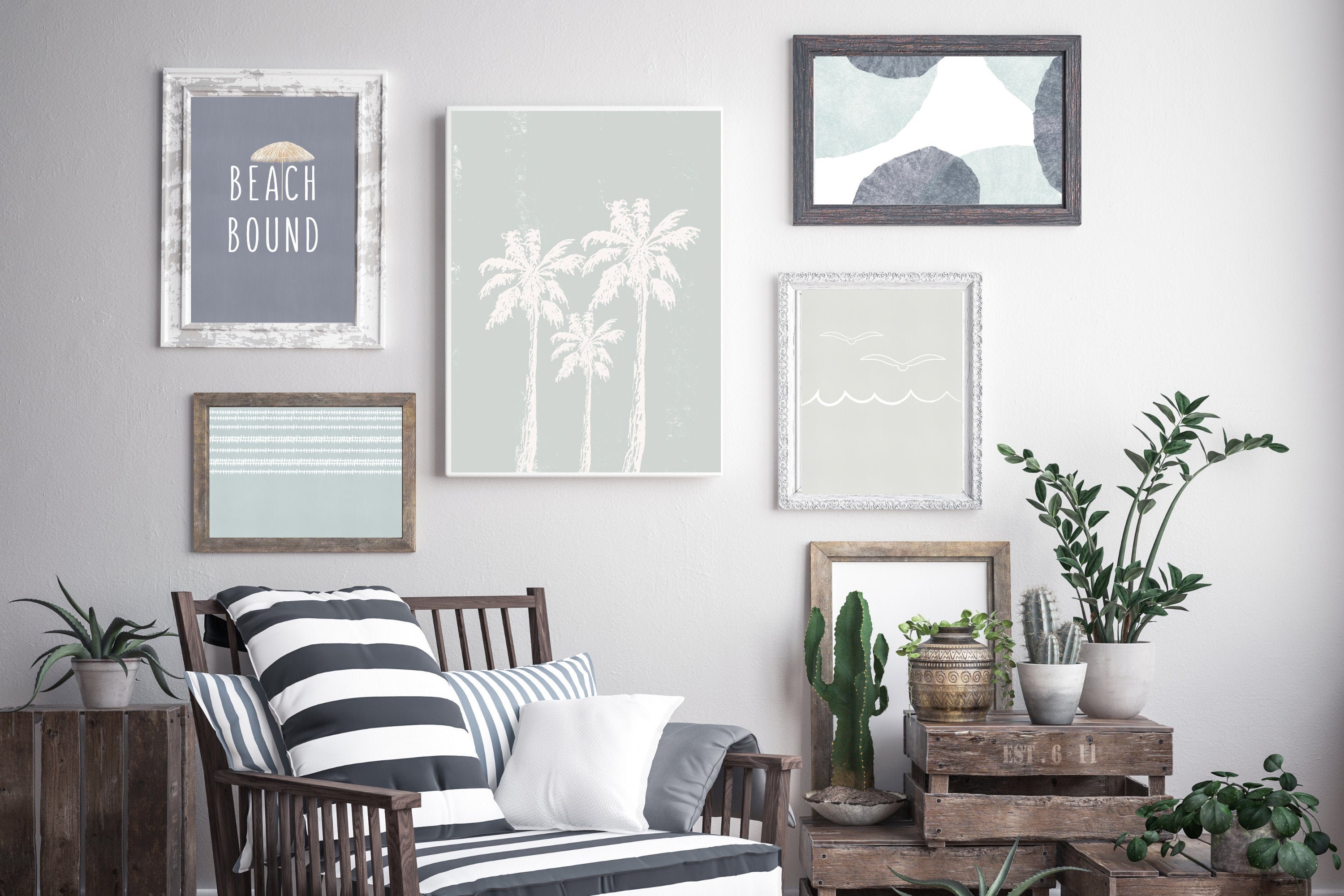 Boho Beach Prints Beach Gallery Wall Set of 5 Prints Beach Etsy