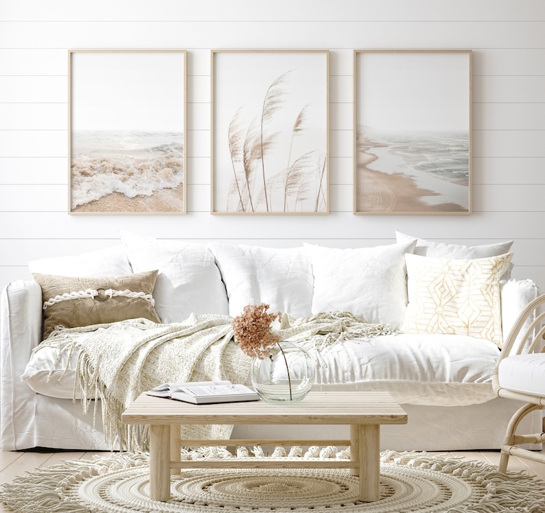 Neutral Coastal Wall Art, Set of 3 Prints, Neutral Beach Prints, Ocean ...