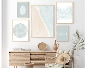 Boho Beach Wall Art, Beach Gallery Wall, Set of 5 Prints, Coastal Wall Decor, Boho Coastal,  Beach Wall Art, Beach Printable, Beachy prints