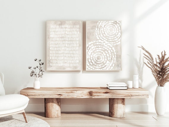 White Abstract Wall Art, Neutral Wall Art, Neutral Prints set of 2, Beige Print, Dots Print, Neutral Abstract Art, Boho Wall Art, Printable