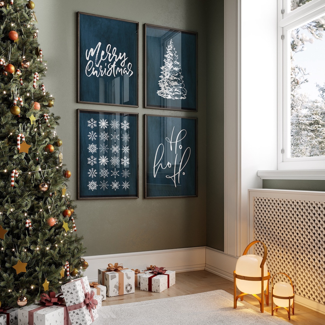 Blue Christmas Wall Art, Blue Christmas Decor, Christmas Prints, Merry