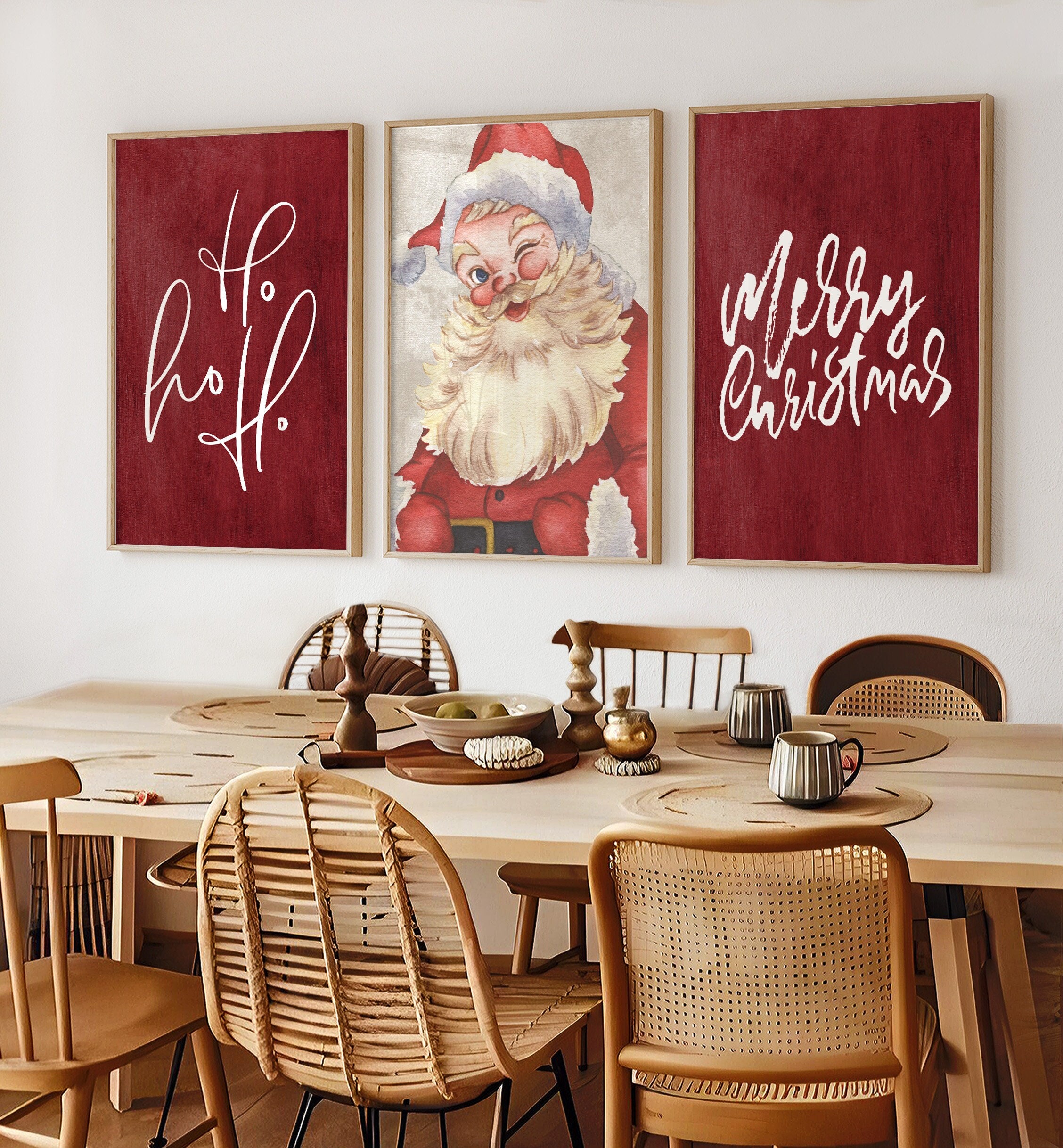 Christmas Printable Wall Art, Christmas Prints, Set of 3, Vintage Christmas Prints, Christmas Posters, Red Christmas Wall Decor, Digital