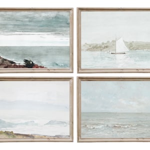 Coastal Wall Art, Set of 4 Prints, Beach Landscape Paintings, Vintage Beach Art, Lake House Art, Vintage Gallery Wall, Printable Painting