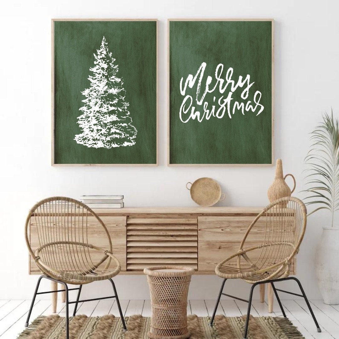 Green Christmas Prints, Set of 2, Christmas Wall Art, Christmas ...