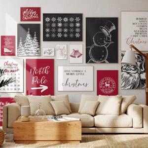 Láminas navideñas, paquete de arte mural navideño, galería de pared, imprimible de Papá Noel, Polo Norte, Falala, árboles de Navidad, juego de 20, descarga digital