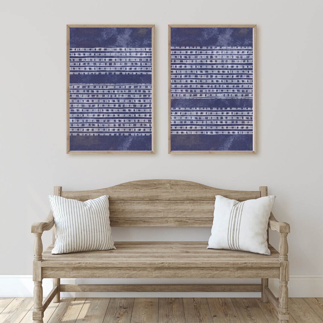 Blue Abstract Wall Art Indigo Blue Prints Set of 2 Prints | Etsy