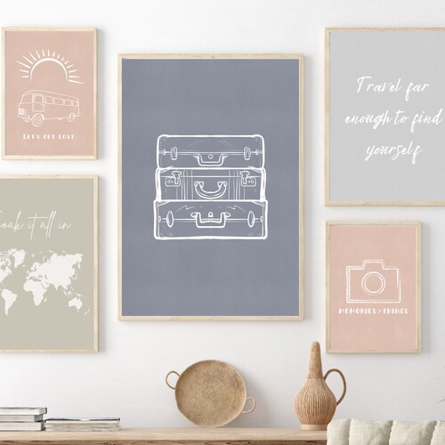 Digital Gallery Wall Art Travel Posters Set of 6 Black Etsy