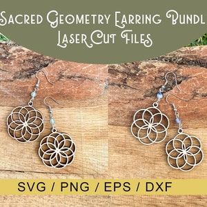 Sacred Geometry Earrings Digital Download / Glowforge SVG File / Vector Cut File / Laser Cutting File Bundle / Earring SVG / Seed Of Life