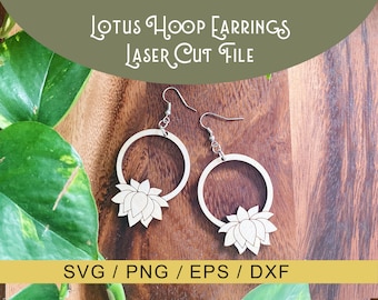 Lotus Hoop Earrings Digital Download / Glowforge SVG File / Vector Cut File / Laser Cutting File Bundle / Earring SVG / Flower Yoga Hippie