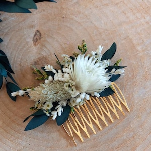 Comb Barette clip of dried and preserved flowers green and cream flowers eucalyptus comb Wedding comb image 2