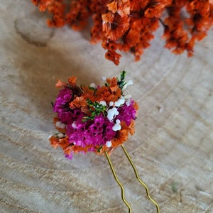 Pique à cheveux/chignons Pique fleurie fleurs séchées et stabilisées colorée-Accessoire coiffure mariage Mariée Demoiselle d'honneur image 2