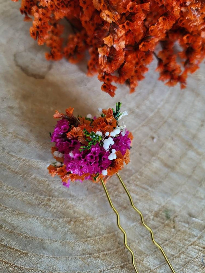 Pique à cheveux/chignons Pique fleurie fleurs séchées et stabilisées colorée-Accessoire coiffure mariage Mariée Demoiselle d'honneur image 2