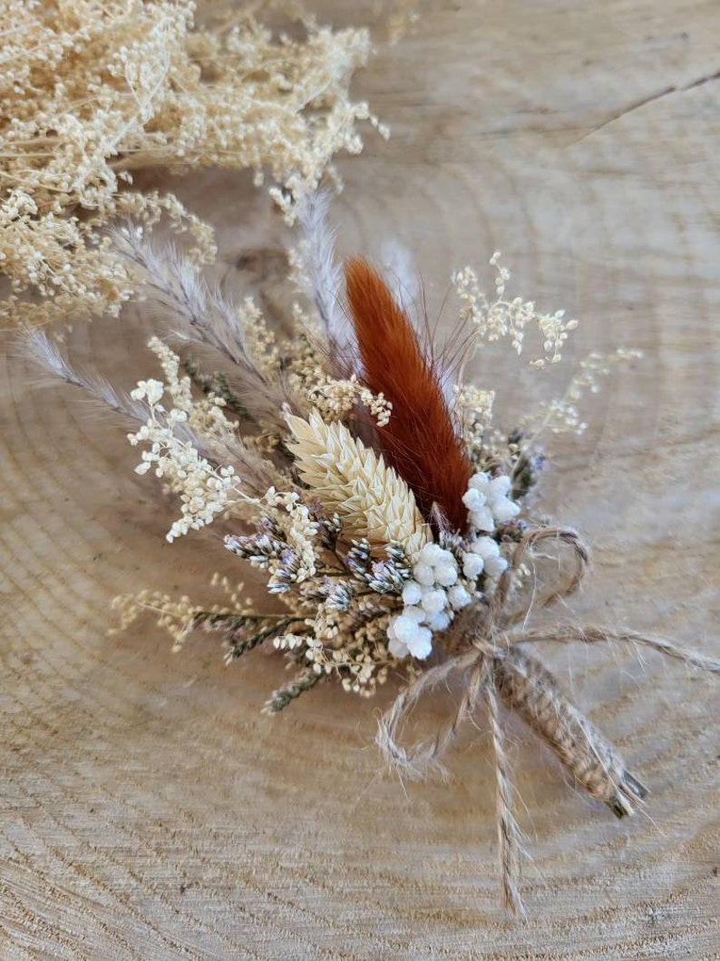 Peigne fleurs séchées et stabilisées terracotta et beige Peigne mariage Peigne fleuri bohème Peigne pampa Boutonnière