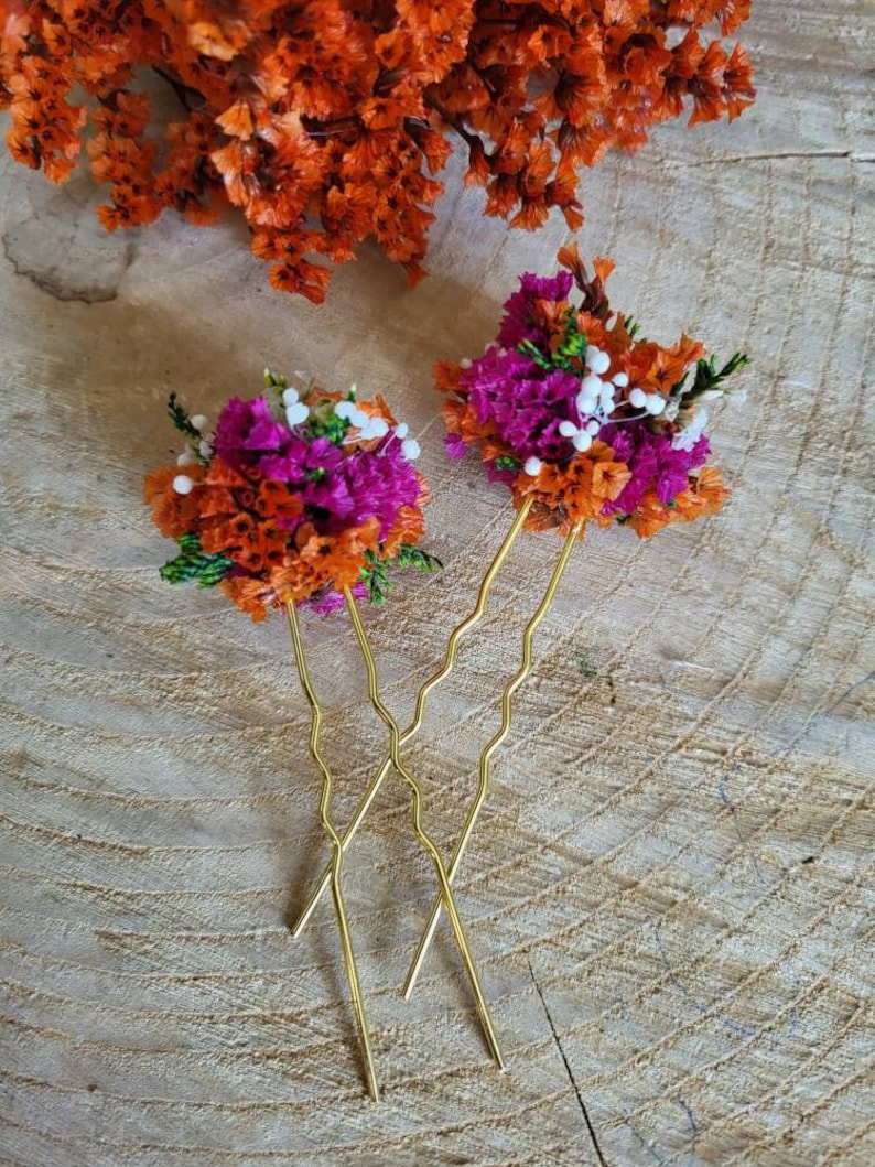 Pique à cheveux/chignons Pique fleurie fleurs séchées et stabilisées colorée-Accessoire coiffure mariage Mariée Demoiselle d'honneur image 3