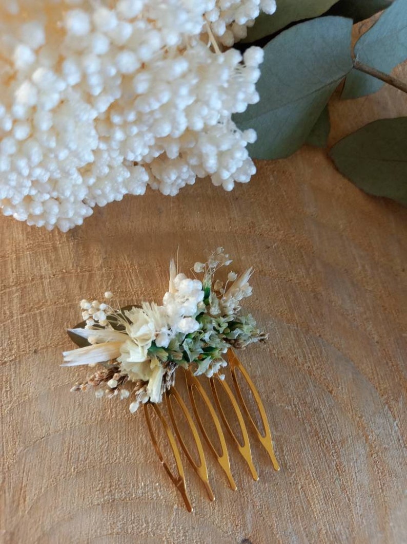 Petit peigne en fleurs séchées et stabilisées Accessoire coiffure Peigne floral Mariage Mariée Demoiselle d'honneur image 2