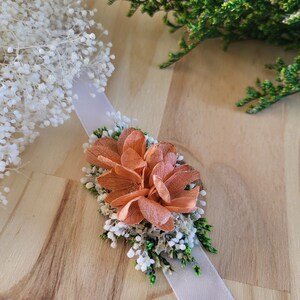 Bracelet en fleurs séchées &stabilisées blanc, vert /Blanc,vert,terracotta Mariage/Mariée/Demoiselle d'honneur Accessoires fleuris image 6