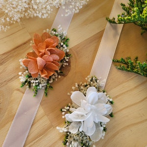 Bracelet en fleurs séchées &stabilisées blanc, vert /Blanc,vert,terracotta Mariage/Mariée/Demoiselle d'honneur Accessoires fleuris image 7