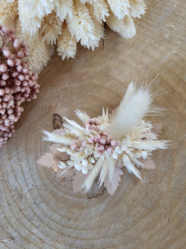 Pince barrette fleurs séchées et stabilisées blanche/crème Accessoire coiffure Peigne mariage Mariée, demoiselle d'honneur Peigne enfant image 8