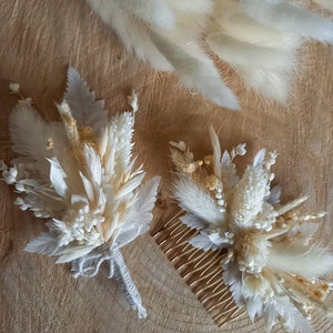 Peigne fleurs séchées et stabilisées blanc et crème Peigne de la Mariée Peigne fleuri mariage bohème et romantique image 5