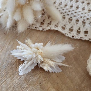 Pince barrette fleurs séchées et stabilisées blanche/crème- Accessoire coiffure- Peigne mariage- Mariée, demoiselle d'honneur- Peigne enfant