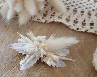 Fermaglio per capelli con fiori secchi e conservati di colore bianco/crema - Accessorio per capelli - Pettine da sposa - Sposa, damigella d'onore - Pettine per bambini