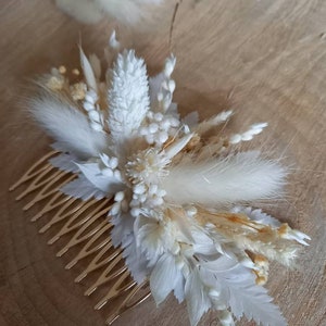 Peigne fleurs séchées et stabilisées blanc et crème Peigne de la Mariée Peigne fleuri mariage bohème et romantique image 3
