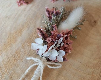 Boutonnière en fleurs séchées et stabilisées- Accessoire mariage - Témoin- Marié Boutonnière fleurie