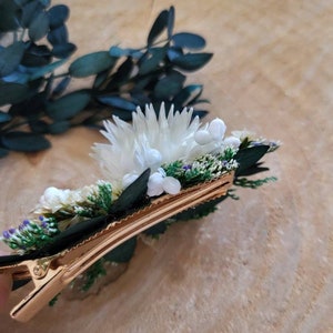 Peigne Barette pince de fleurs séchées et stabilisées fleurs verte et crème peigne eucalyptus Peigne mariage image 6