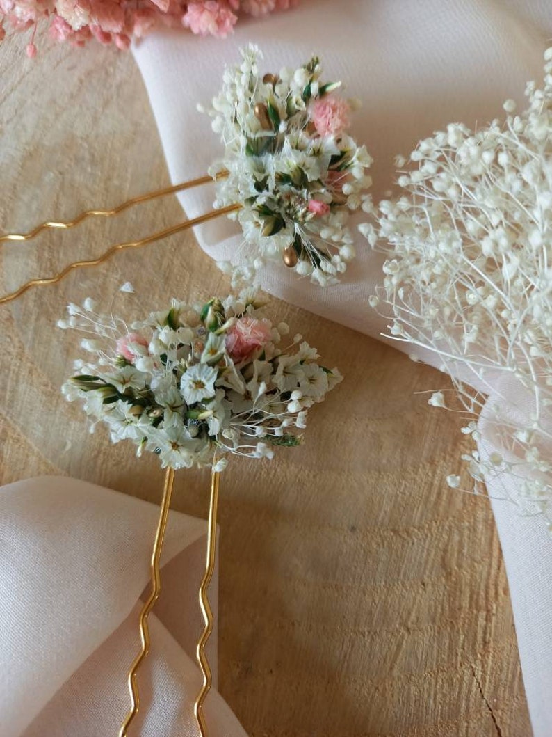 Epingle/ Pic/ Pique à cheveux en fleurs séchées et stabilisées Coiffure mariée mariages, accessoire fleuri image 5