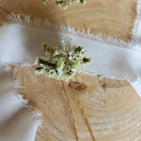 Forcina per capelli fatta di fiori secchi e conservati-Piqué/Spilla per chignon-Accessorio floreale Matrimonio/Sposa-Parrucchiere