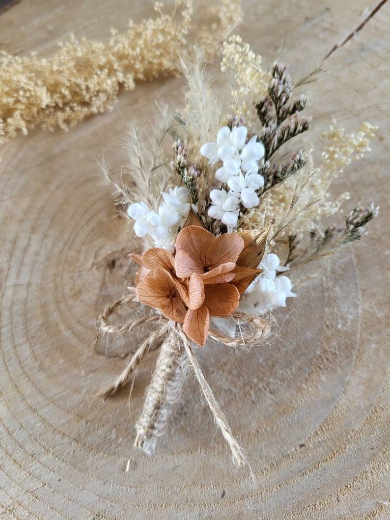 Peigne de fleurs séchées& stabilisées crème, doré et terracotta clair Peigne pampa Peigne mariage Peigne fleuri Accessoire coiffure mariée Boutonnière