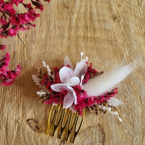 Mini peigne fleurs séchées et stabilisées rose, corail Accessoire coiffure mariage Peigne Mariée et demoiselle d'honneur Peigne fleuri Rose rouge