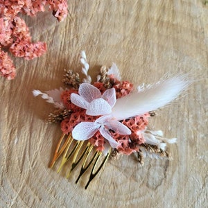 Mini peigne fleurs séchées et stabilisées rose, corail Accessoire coiffure mariage Peigne Mariée et demoiselle d'honneur Peigne fleuri Corail