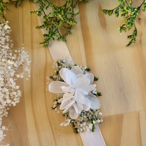 Bracelet en fleurs séchées &stabilisées blanc, vert /Blanc,vert,terracotta Mariage/Mariée/Demoiselle d'honneur Accessoires fleuris image 4