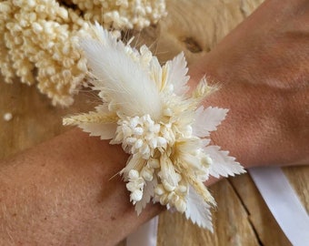 Bracelet fleurs séchées et stabilisées blanc crème- blanc rouge- Bracelet mariage- Bracelet Mariée demoiselle d'honneur- Mariage bohème