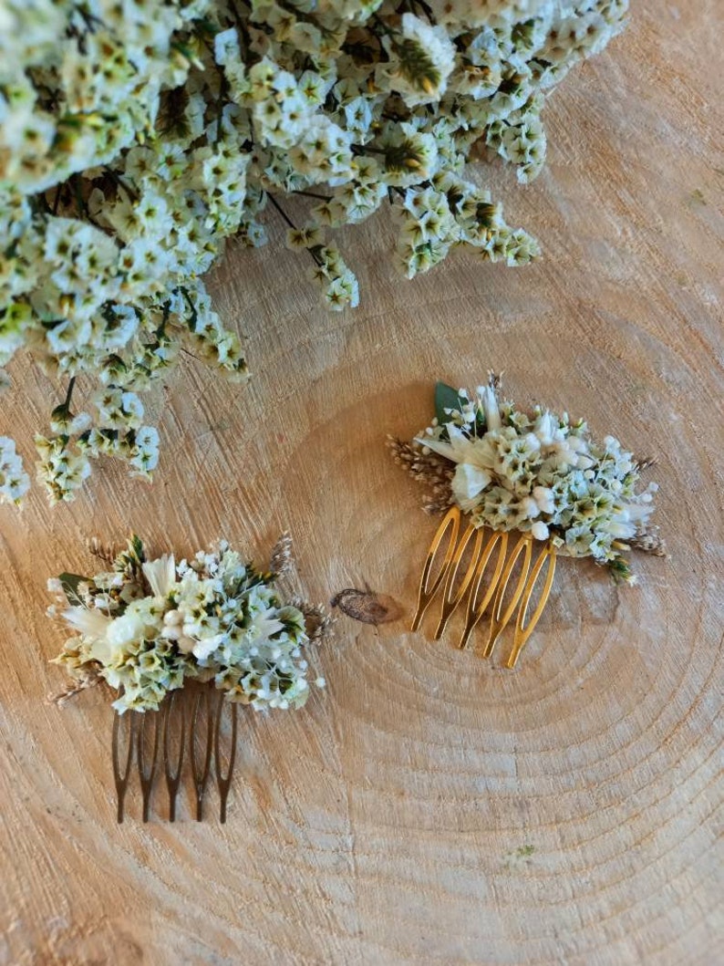 Petit peigne en fleurs séchées et stabilisées Accessoire coiffure Peigne floral Mariage Mariée Demoiselle d'honneur zdjęcie 6