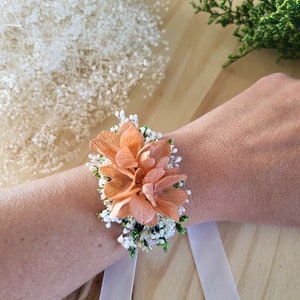 Armband van gedroogde en gestabiliseerde bloemen wit, groen/wit, groen, terracotta Bruiloft/bruid/bruidsmeisje Bloemaccessoires afbeelding 5