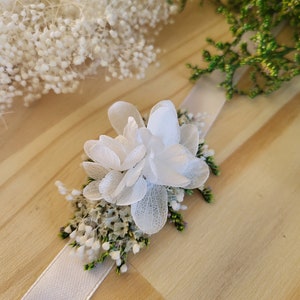 Armband van gedroogde en gestabiliseerde bloemen wit, groen/wit, groen, terracotta Bruiloft/bruid/bruidsmeisje Bloemaccessoires afbeelding 3