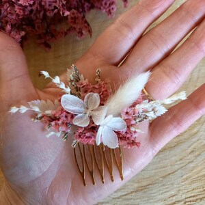 Mini peigne fleurs séchées et stabilisées rose, corail Accessoire coiffure mariage Peigne Mariée et demoiselle d'honneur Peigne fleuri image 2