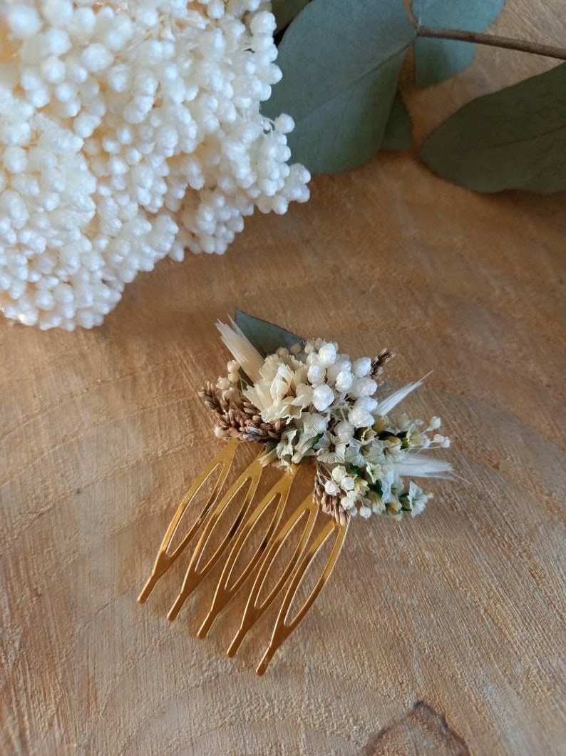 Petit peigne en fleurs séchées et stabilisées Accessoire coiffure Peigne floral Mariage Mariée Demoiselle d'honneur image 3